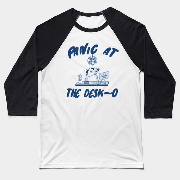 Panic at the Desk-o Opossum Shirt, Weird Opossum Meme Baseball T-Shirt by Y2KERA